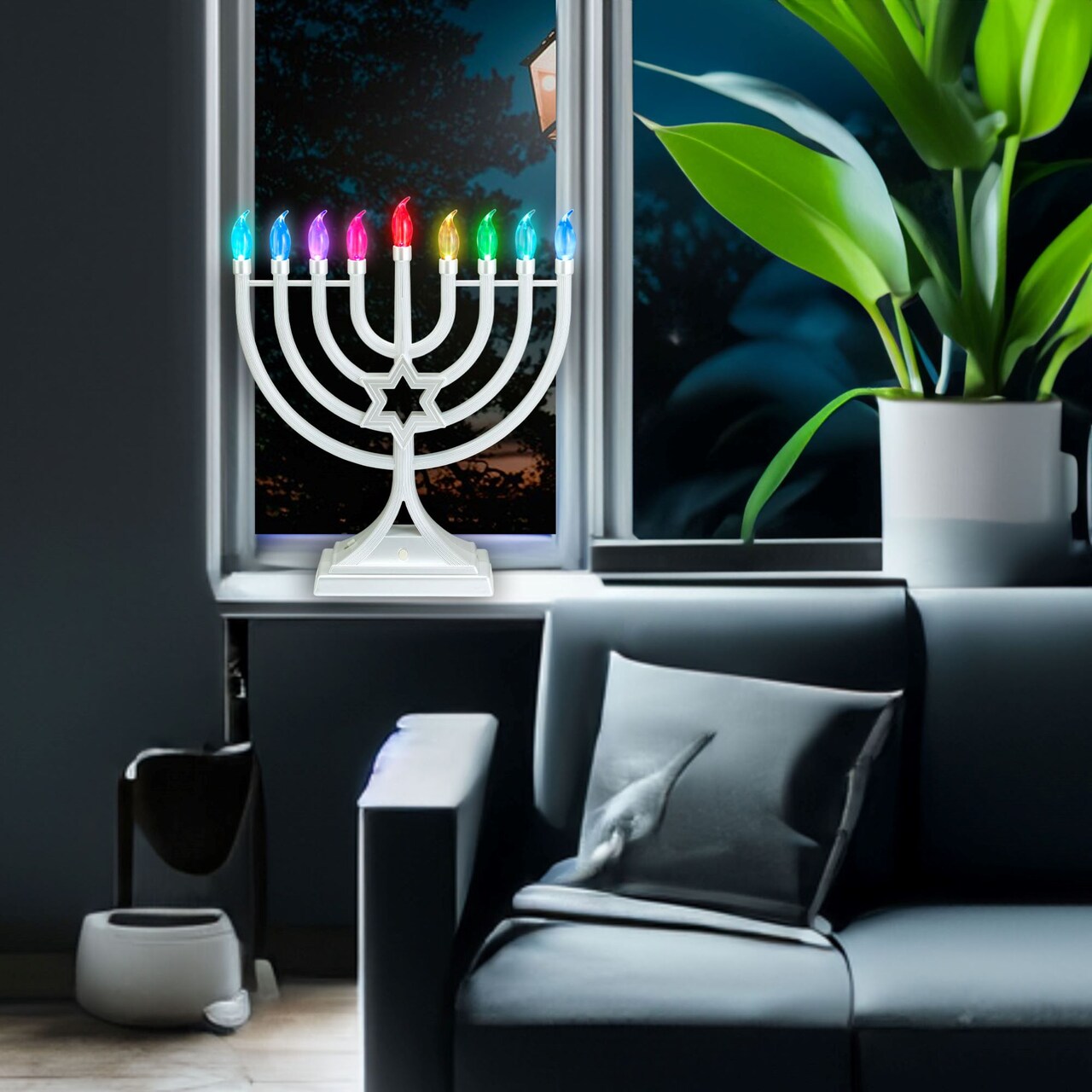 Rite Lite LED Glow Color Changing Hanukkah Menorah - 13" - Pearl White